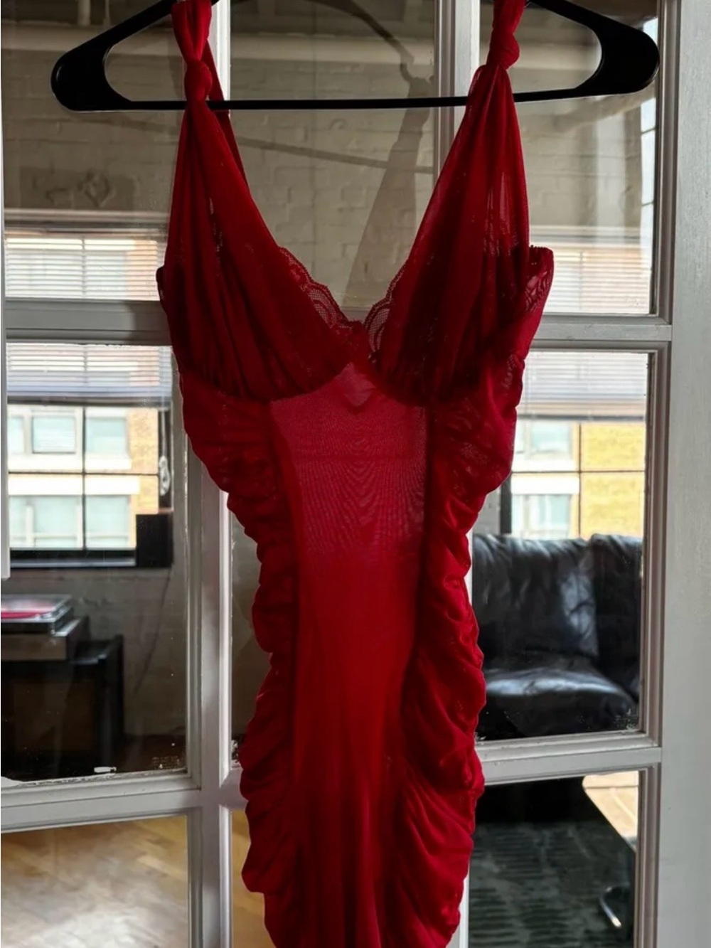 Frederick's of Hollywood Vintage Red Lace-Trim Slip Dress